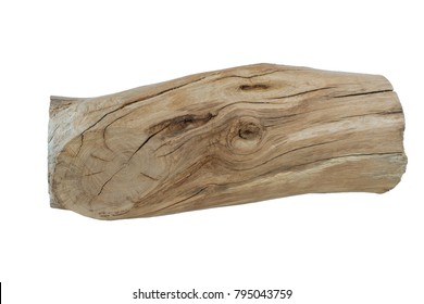 Natural Old Light Gray Oak Rough Wood Log With  Cracks Isolated On White Background
