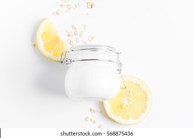 Natural Organic Cosmetics For Baby On White Background Top View
