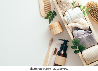 Natural Organic SPA Beauty Products Set And Eco Bags On White Background. Sustainable Lifestyle Concept