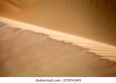 Natural Pattern Of The Sand Dune In The Desert In Dubai. Closeup Macro Texture.