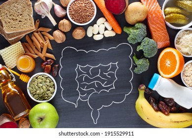 Natural products for healthy bowel. Top view