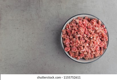 Natural Raw Ingredients For Pet Food On Grey Background. Flat Lay.