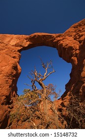 Natural red rock arches at Arches National Park in Utah USA