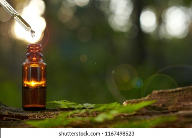 Natural remedies, aromatherapy - dropper & bottle. Organic bio alternative medicine, brown bottle.