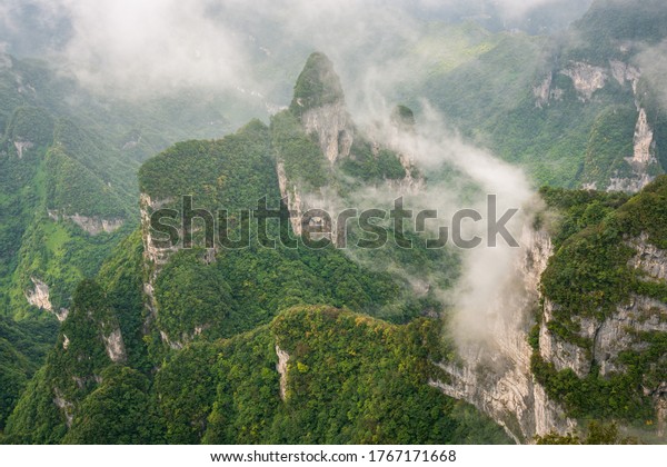 Natural
scenery of Tianmen Mountain in Zhangjiajie, Changsha, Hunan
Province, China, with green natural
background.