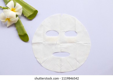 Natural Sheet Mask For Skin Face From Herbal Aloe Vera On Background White