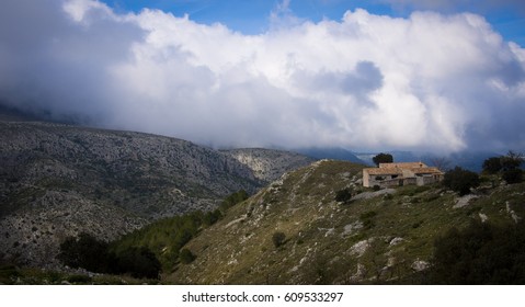 Natural sky and clouds background. Cloudy cover over mountains