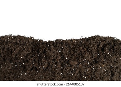 Natural Soil Cutting With White Background On Top. Natural Peat Texture.