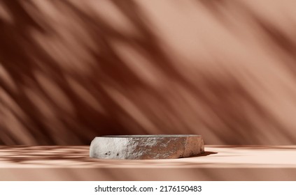 
Natural stone podium for beauty and spa cosmetic brand display on brown background wall with plant shadow. Luxury granite material and neutral aesthetic interior scene for product placement.  - Shutterstock ID 2176150483