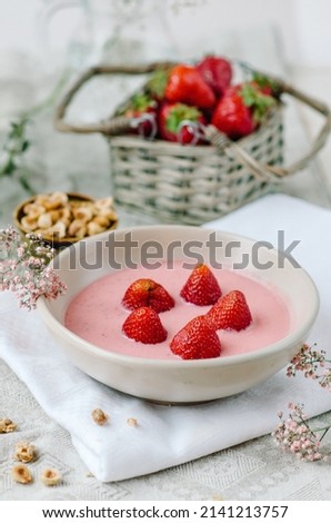 Similar – Image, Stock Photo Strawberry smoothie bowl