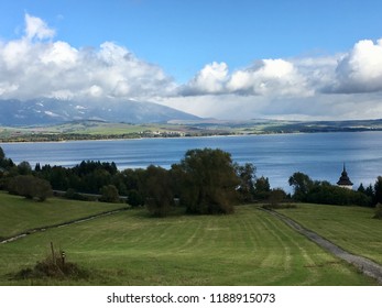 Natural Summer Landscape With Mountains Over Lake. Tatras Mountains, Liptovská Mara, Slovakia