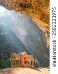 The natural sunlight shining through the hidden royal pavilion of the beautiful Phraya Nakhon cave in Khao Sam Roi Yot National Park, Hua Hin, Prachuap is one of the best unseen and tourist attraction