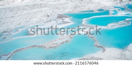 Natural travertine pools and terraces in Pamukkale. Cotton castle in southwestern Turkey. 