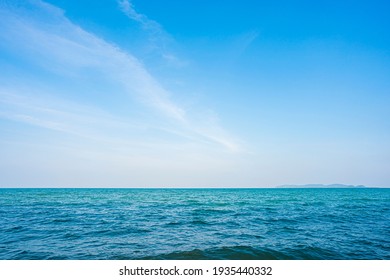 Natural Tropical Blue Sea And Sky Background In Thailand.