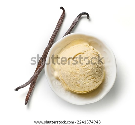 natural vanilla ice cream ball isolated on white background, top view