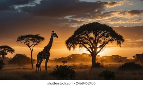 A natural view of a giraffe in the jungle