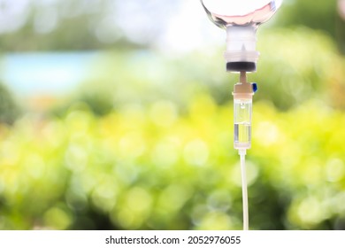 Natural vitamin iv drip set.concept saline intravenous drop supplement therapy infusion in hospital.selective.focus. 