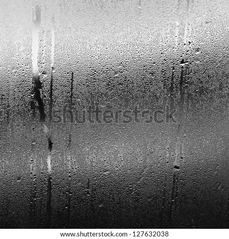 natural water drop on glass, black and white