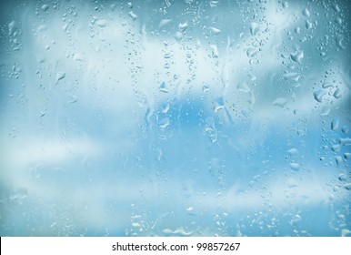 Natural Water Drops On Window Glass