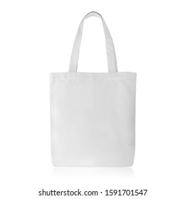 Natural White Linen Fabric Fashion Cotton & Eco Friendly Tote Bag Isolated on White Background. Reusable Blank Canvas Bag for Groceries and Shopping. Design Template for Mock up. No People