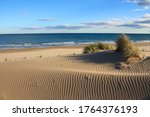 Natural and wild beach with a beautiful and vast area of dunes, Camargue region in the South of Montpellier, France
