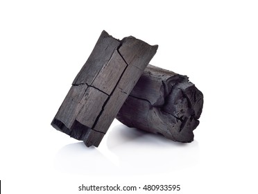 Natural wood charcoal Isolated on white, traditional charcoal or hard wood charcoal, isolated on white background.
