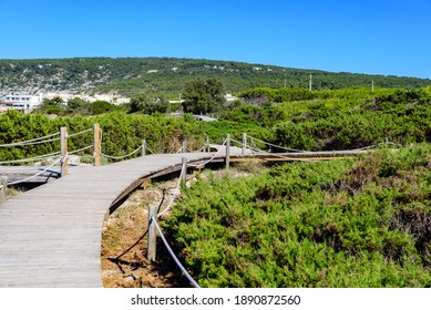 Natural Wood Footbridge On The Beach On The Way To The Sea