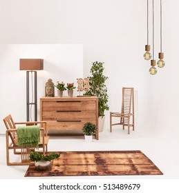 Natural Wood Furniture White Wall Decor, Modern Lamp