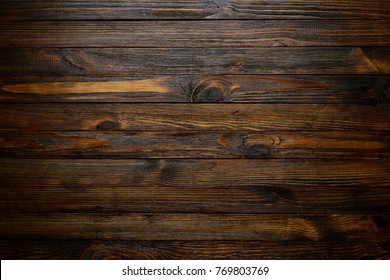 Natural Wood Texture. Wood Background. Dark Rustic Planks Table Top Flat Lay View.