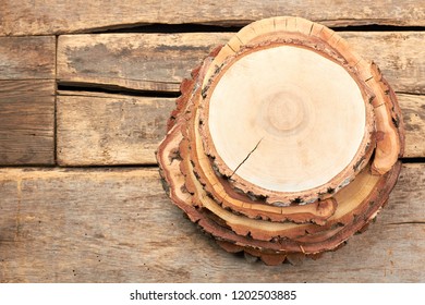 Natural Wooden Discs, Top View. Round Wooden Discs For Decor. Rustic Wedding Centerpiece.