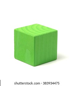 Natural Wooden Green Cube Closeup Isolated On White