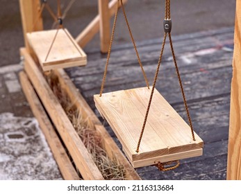 Natural Wooden Swing With Ropes. Handmade Teeterboard.