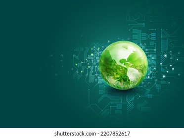 Natural World in changing to digital technology era time concept, Glass earth and green grass inside on digital graphic art binary numbers dark background - Shutterstock ID 2207852617