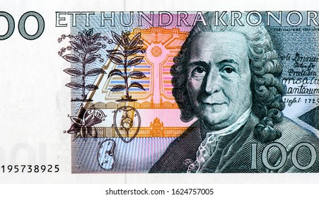 Naturalist Carl von Linne (Linnaeus) (1707-1778), Portrait from Sweden 100 Kronor 2006 Banknotes. 