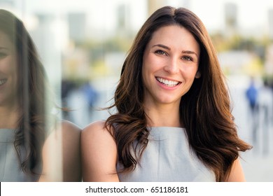 Naturally Beautiful Woman With Perfect White Teeth Smile, Genuine, Positive, Happy, Smiling