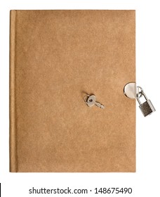 Nature Colored Retro Diary Book With Lock And Key Isolated On White Background