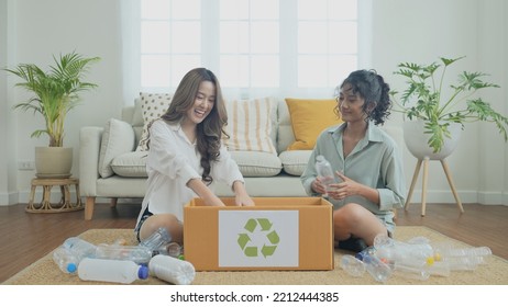 Nature conservation concept of 4k Resolution. Asian women collecting garbage together in the house. Roommates are doing activities in harmony. - Powered by Shutterstock