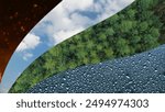 Nature four elements background. Earth, air, water and fire. Curvy collage background.	
