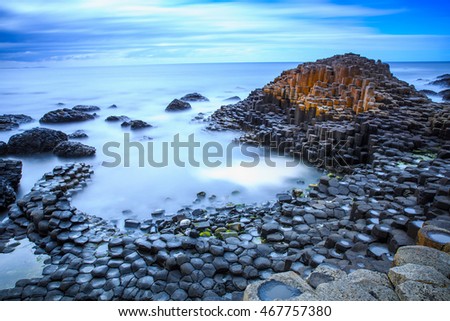 The nature hexagon stones at the beach called Giant's Causeway, the landmark in  Northern Ireland.