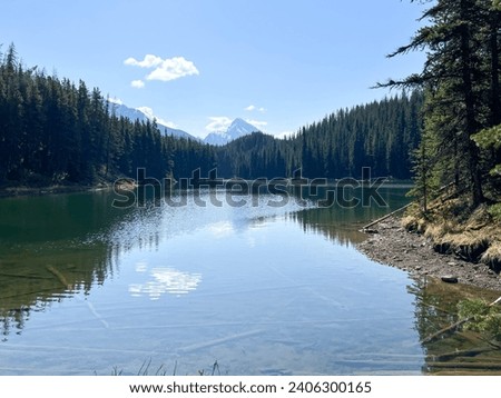 A nature hike to Moose Lake near Jasper, Alberta in Canada Jasper National Park on a sunny day.