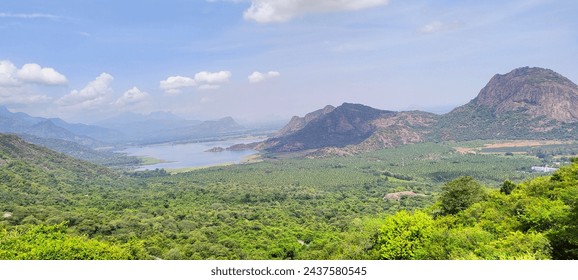 Nature with hills and mountains. View from above rhe hilss. Hill point view