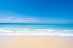 Nature Landscape View Of Beautiful Tropical Beach And Sea In Sunny Day. Beach Sea Space Area