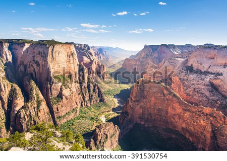 Nature landscape of Zion National Park, USA.  This nature landscape is taken at Observation Point in Zion National Park.  This nature landscape is also taken during the day.