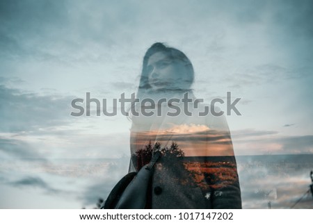 Similar – woman beach sunset horizon