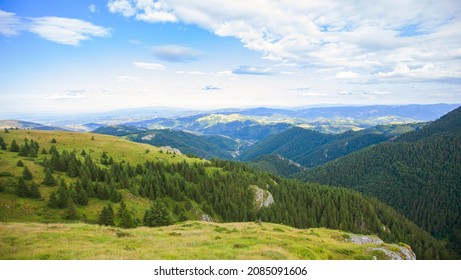 Nature mountain landscape, green forest and hill, Blue sky with clouds, summer day light, Kopaonik mountain. Serbia. 