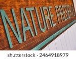 Nature Preserve Wooden Sign, Teal Letters, Diagonal Perspective