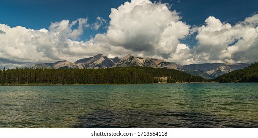 Nature Scenarios Of Two Jack Lake Inside Banff National Park, Alberta Canada