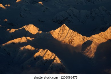 Nature Scene - Aerial View Of Snow Mountain And Sunrise Of Himalayan Mountains At Leh Ladakh , Jammu And Kashmir , India                                   