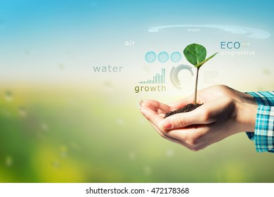 Nature and technology interaction . Mixed media - Shutterstock ID 472178368