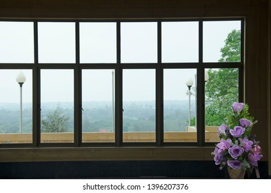 Nature View In Glass Windows Of Deluxe Building